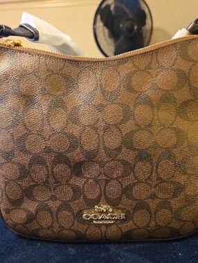 Coach Brown Signature Canvas Shoulder Bag with Gold Hardware
